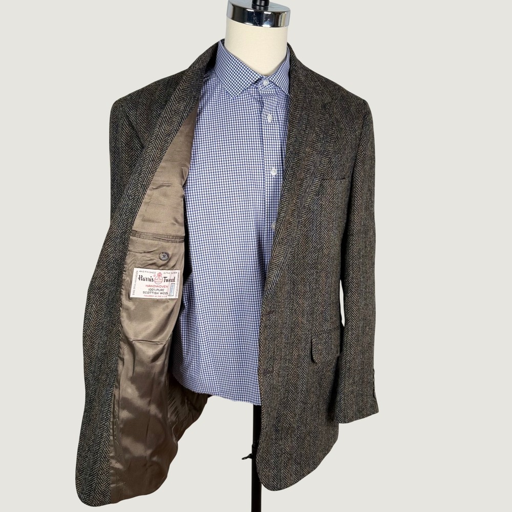 Nordstrom Harris Tweed Blazer 44L Herringbone Scottish Wool Sport Coat Vtg USA